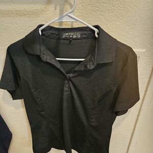 Nike Black Fitted Short Sleeve Button Down Polo Shirt Gold Size L Womans